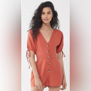 Urban Outfitters Women’s Small Orange Lily Linen Button Front Lightweight Romper
